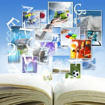 Open a book with streaming images Stock Illustration