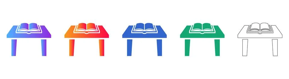 Open Book on Study Desk Icons Set 스톡 일러스트