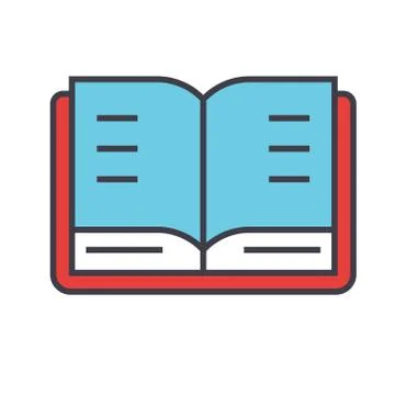 Open book, study, library concept. Line vector icon. Editable stroke. Flat li Stock Illustration
