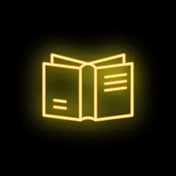 Open book with text lines glowing in yellow neon light Stock Illustration