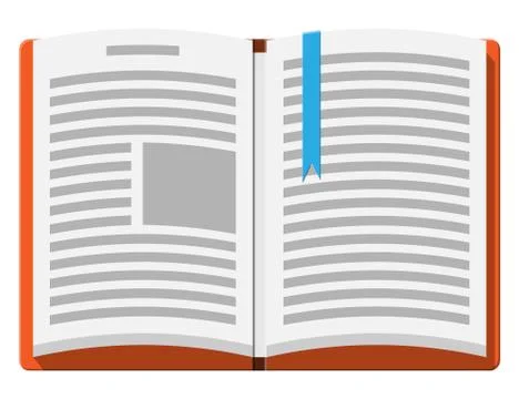 Open book with an upside down page and bookmark. Stock Illustration