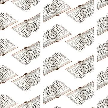 Open book watercolor seamless pattern. Spell book illustration on transparent Stock Illustration