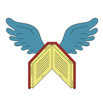 Open book with wings in outline. Stock Illustration