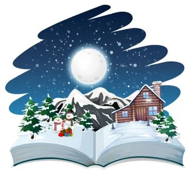 Open book winter outdoor theme Stockillustratie