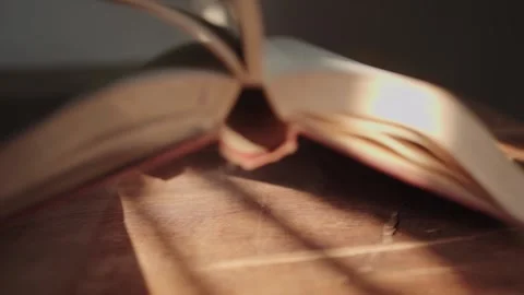 An open book on a wooden table Stock Footage 148101568