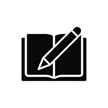 Open book writing icon symbol silhouette with pencil drawing Stock Illustration