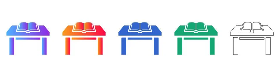 Open Book on Writing Table Icon Collection Stock Illustration