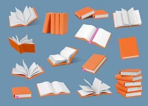 Open books. 3d floating knowledge, publication reading or history paper with Stock Illustration