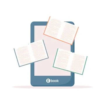 Open books and large e-book reader, isolated on white background Stock Illustration