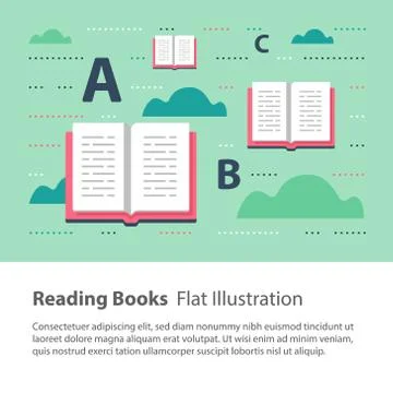 Open books, reading and learning grammar, flat illustration, Stock Illustration