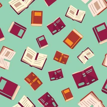 Open books seamless pattern on blue backdrop Stock Illustration