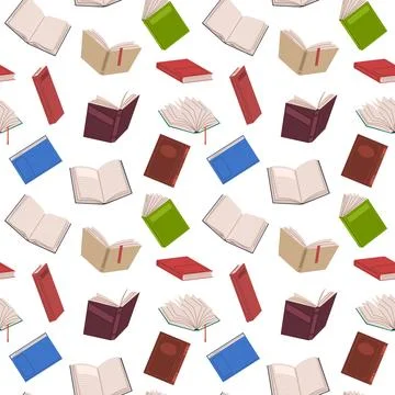 Open books seamless pattern. Repeated literary volumes in color bindings Stock Illustration