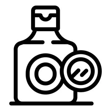Open bottle of contact lens solution with one lens out 库存插图