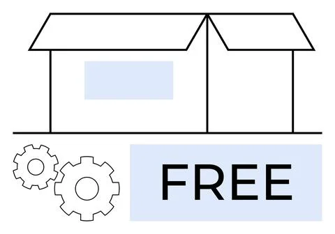 Open Box and Gears with Free Label Indicating Open Source or Free Products Stock Illustration