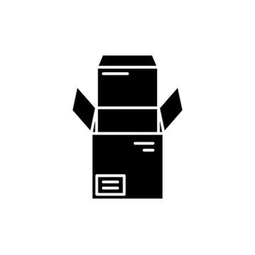 Open box black icon, vector sign on isolated background. Open box concept symbol Stock Illustration