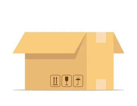 Open box. Carton delivery packaging with fragile signs. Box for packaging goo Stock Illustration
