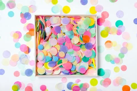 Open box with confetti 스톡 사진