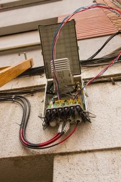 Open box fiber optic cabling 스톡 사진