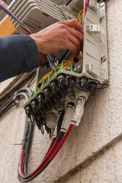 Open box fiber optic cabling Stock-Fotos