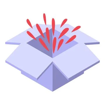 Open box with fireworks exploding from it isometric icon Illustrazione stock