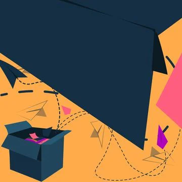 Open Box With Flying Paper Planes Presenting New Free Ideas. Exposed Crate Stock Illustration
