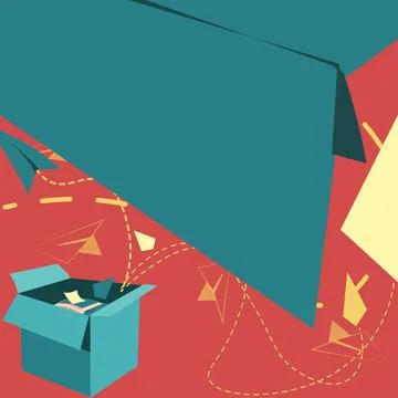 Open Box With Flying Paper Planes Presenting New Free Ideas. Exposed Crate Illustrazione stock
