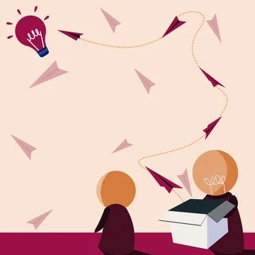 Open Box With Flying Paper Planes Presenting New Free Ideas. Exposed Crate Illustrazione stock