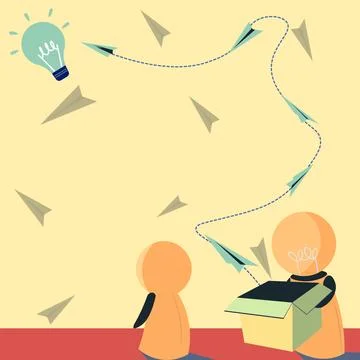 Open Box With Flying Paper Planes Presenting New Free Ideas. Exposed Crate Illustrazione stock