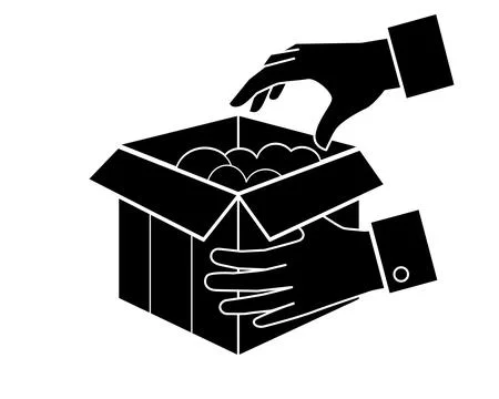 An open box, hands opening a parcel. Vector silhouette image for a stencil Stock Illustration