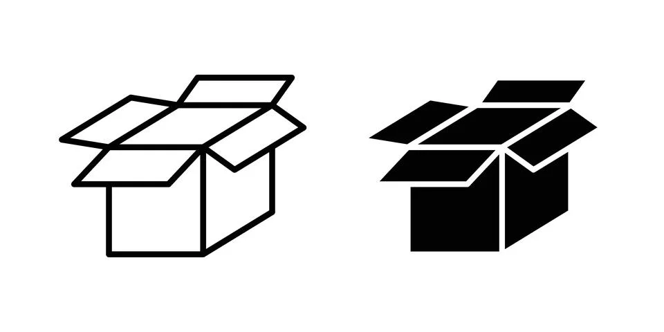 Open box icon linear versions pack on white background Illustrazione stock