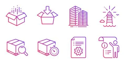 Open box, Lighthouse and Get box icons set. Vector Stock-Illustration