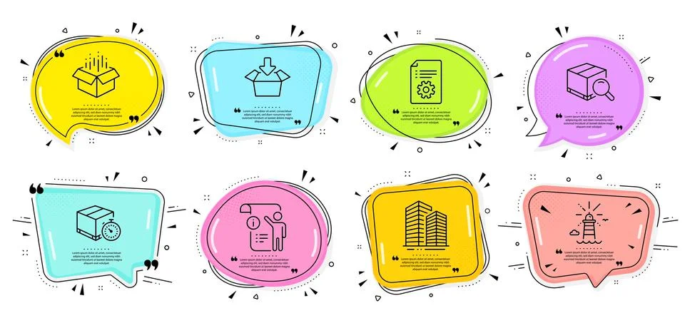 Open box, Lighthouse and Get box icons set. Vector Stock-Illustration