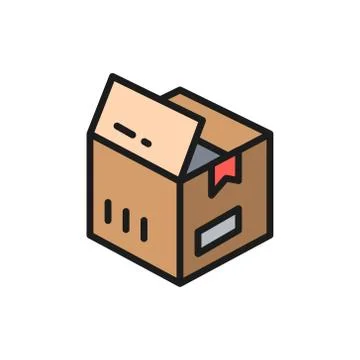 Open box, parcel delivery flat color icon. Stockillustratie