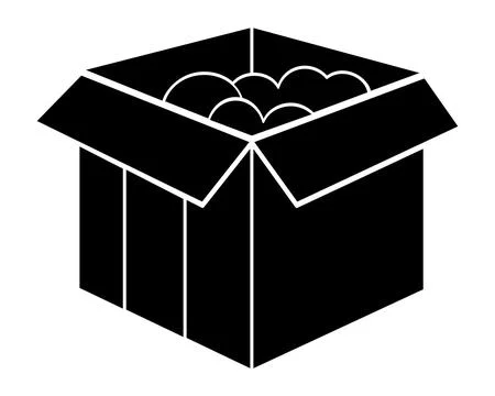 An open box with a parcel. Vector silhouette image for a stencil, pictogram 스톡 일러스트
