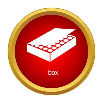 Open box with round items icon on red background Stockillustratie