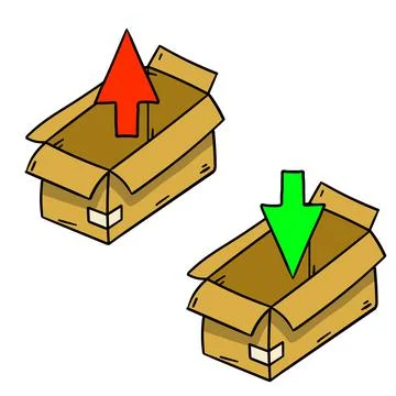 Open box. Set of cardboard containers. An empty package. Illustrazione stock