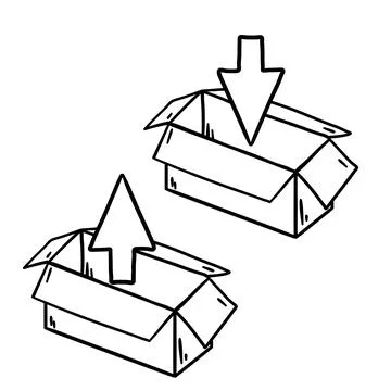Open box. Set of cardboard containers. An empty package. Illustrazione stock