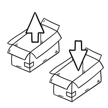 Open box. Set of cardboard containers. An empty package. Illustrazione stock