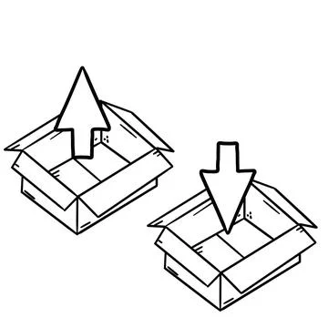 Open box. Set of cardboard containers. An empty package. Illustrazione stock