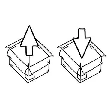 Open box. Set of cardboard containers. An empty package. Illustrazione stock