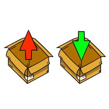 Open box. Set of cardboard containers. An empty package. イラスト素材