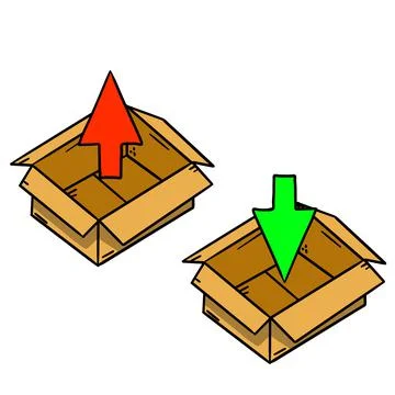 Open box. Set of cardboard containers. An empty package Illustrazione stock