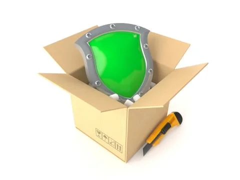 Open box with shield Stock Illustration
