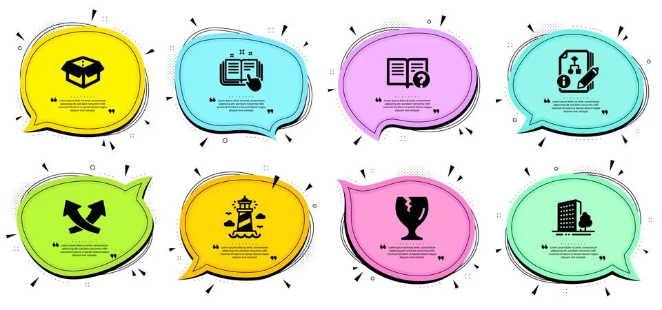 Open box, Technical documentation and Algorithm icons set. Help, Intersection Stock Illustration