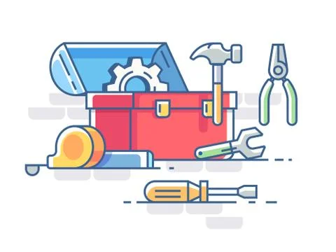 Open box with tools Stock Illustration