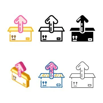 Open box unpacking loading contents styles color icon vector Stock Illustration