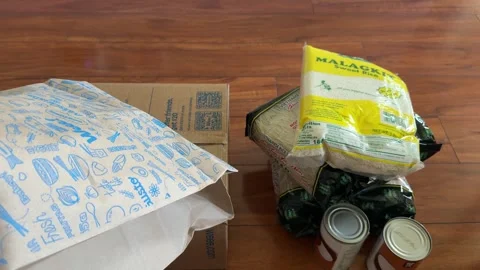 Open Box of Various Grocery Items Online Shopping Video stock 341693440