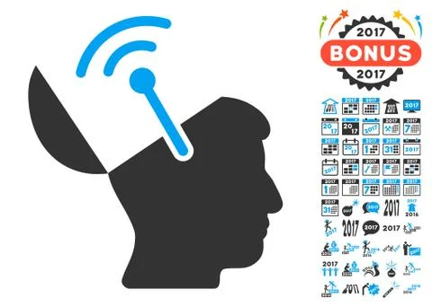 Open Brain Radio Interface Icon With 2017 Year Bonus Pictograms イラスト素材