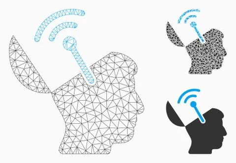 Open Brain Radio Interface Vector Mesh 2D Model and Triangle Mosaic Icon Stock Illustration