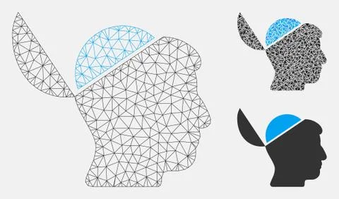 Open Brain Vector Mesh Carcass Model and Triangle Mosaic Icon Stock Illustration